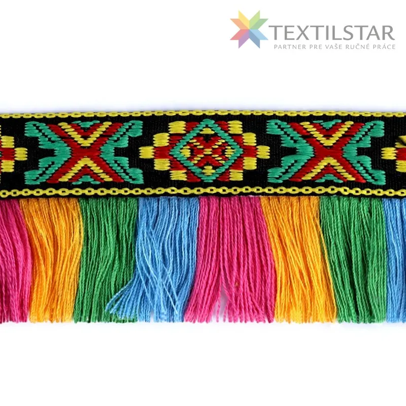 Galantéria, Prámiky, Stuhy, Vzorované stuhy - /rámik indiánsky motív so strapcami 45 cm