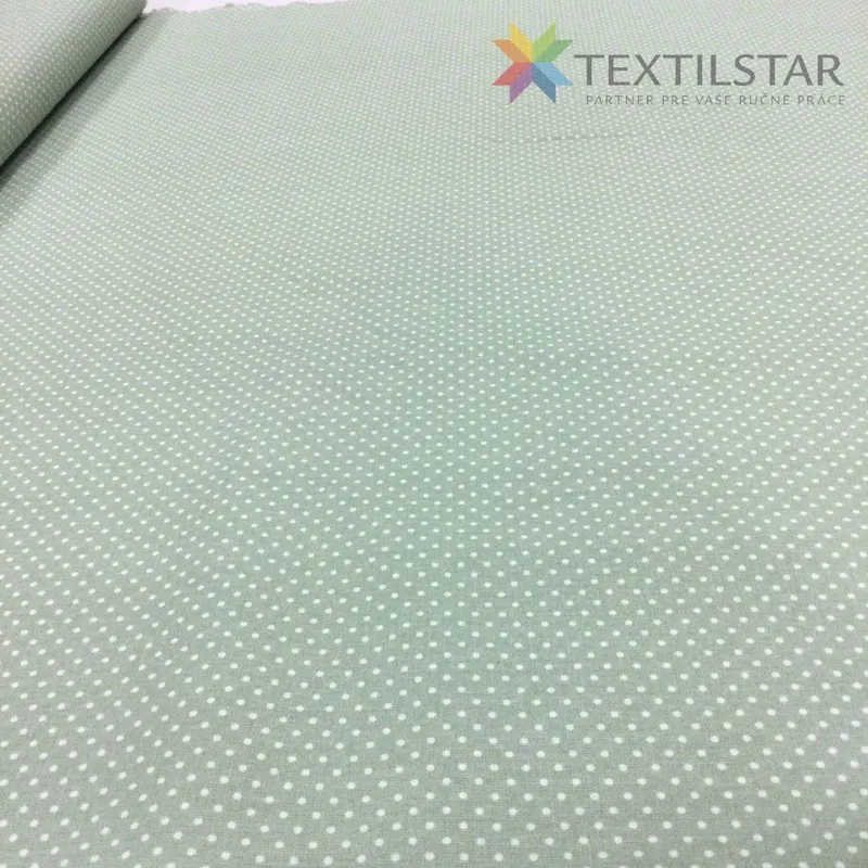 Bavlnená látka Biele bodky 2mm na zelenom podklade