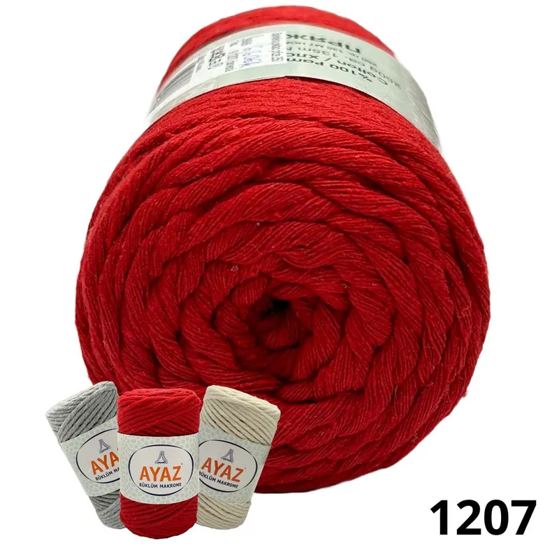 Pletacie priadze, Priadze, Büklüm Makrome - Bavlnená pletacia priadza Ayaz Büklüm Makrome 1207 - červená, 250 g
