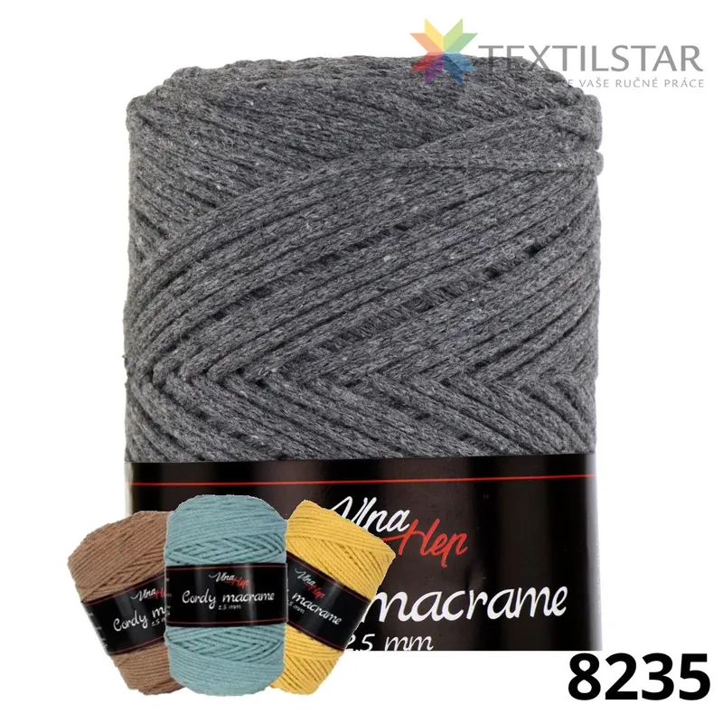 Cordy 2,5mm - macrame 8235-tmavosivá