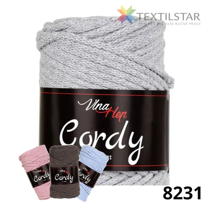 Pletacie priadze, Cordy, Priadze - Cordy 3mm - povrázkov priadza 8231- šedá