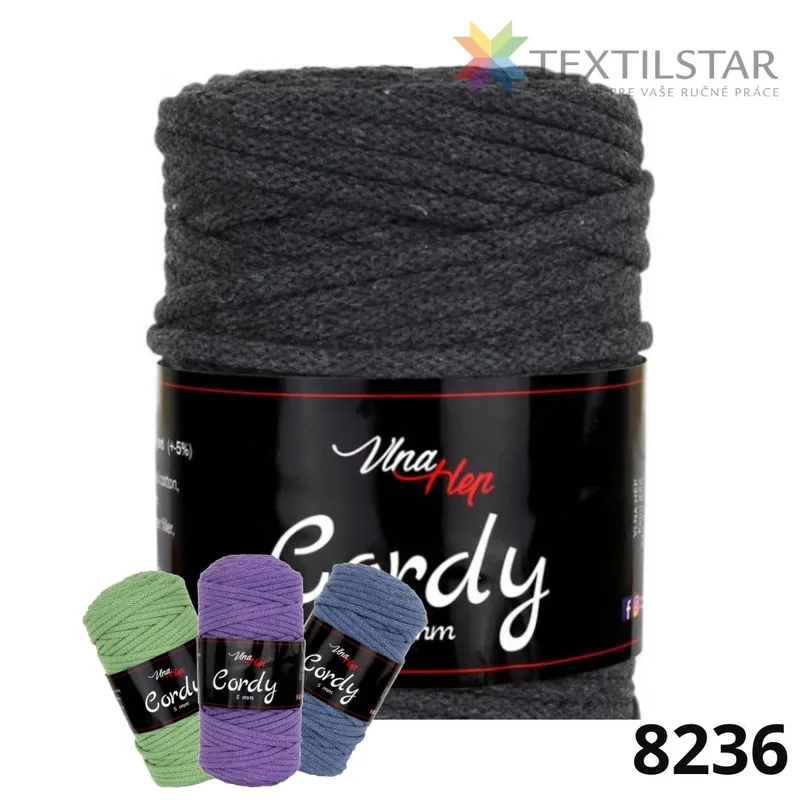 Cordy, Priadze, Pletacie priadze - Cordy 5mm - povrázkov priadza 8236 - šedá