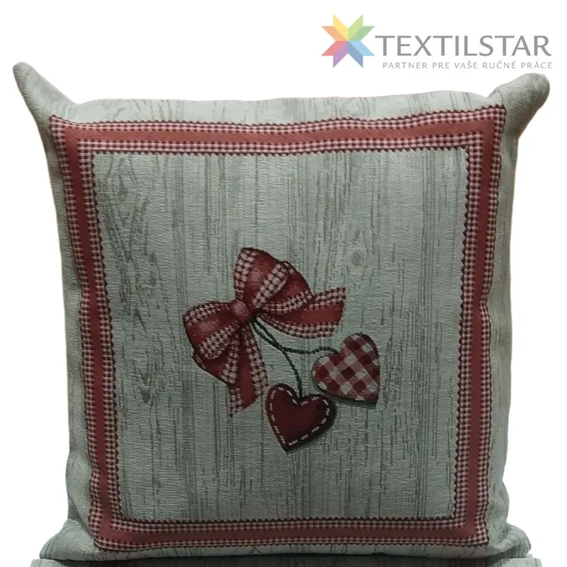 Gobelínová obliečka 42 x 42 - Červená mašľa so srdiečkami