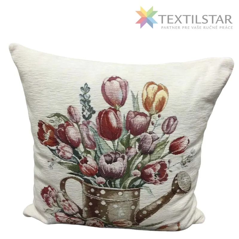 Gobelínová obliečka na vankúšik chenille 42x42 -Tulipány v krhle