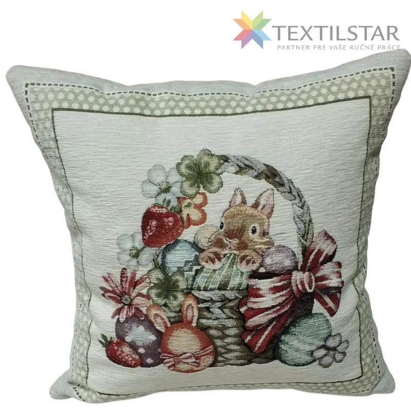 Gobelínová obliečka na vankúšik chenille 42x42 -Zajačik v košíku