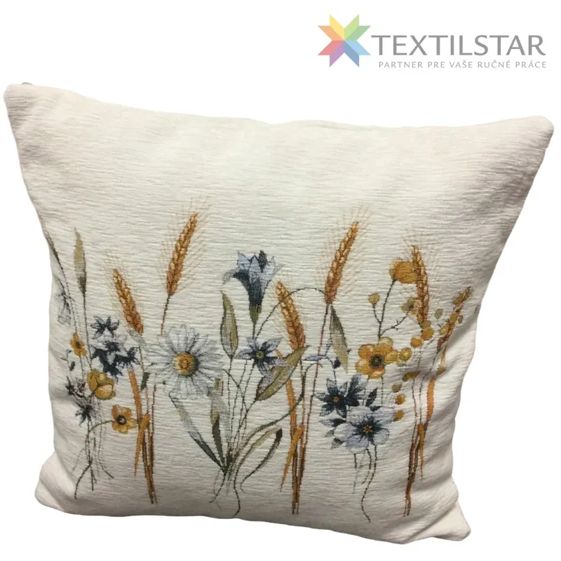 Gobelínová obliečka na vankúšik chenille 42x42 Klasy a lúčne kvety