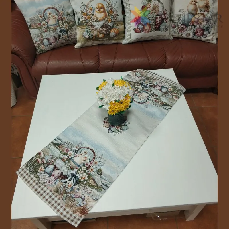 Gobelínová veľkonočná štóla chenille 40x100cm - Kraslica v košíku