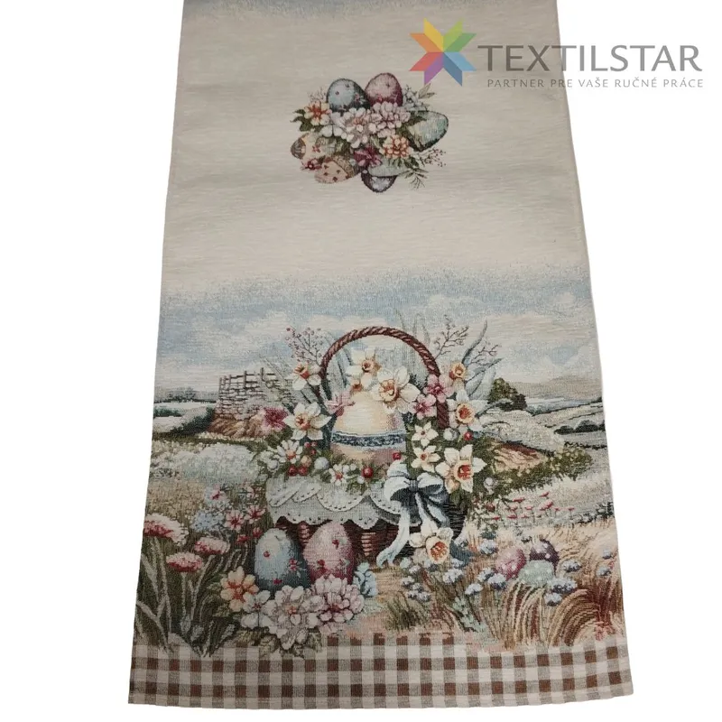 Gobelínová veľkonočná štóla chenille 40x140cm - Kraslica v košíku
