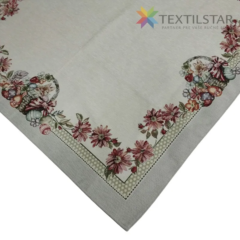 Gobelínový Veľkonočný  obrus chenille 100x100cm Zajačik v košíku