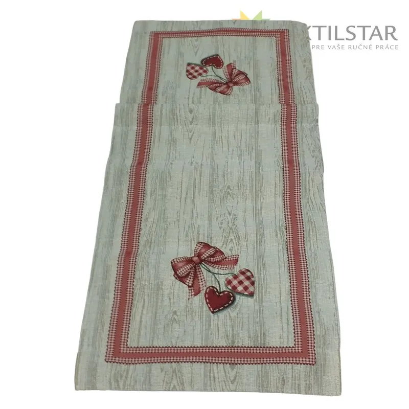 Gobelínový behúň na stôl 40x140 - Červená mašľa so srdiečkami