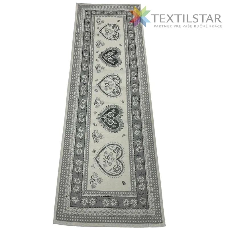 Gobelínový behúň na stôl 45x140 šedé srdcia