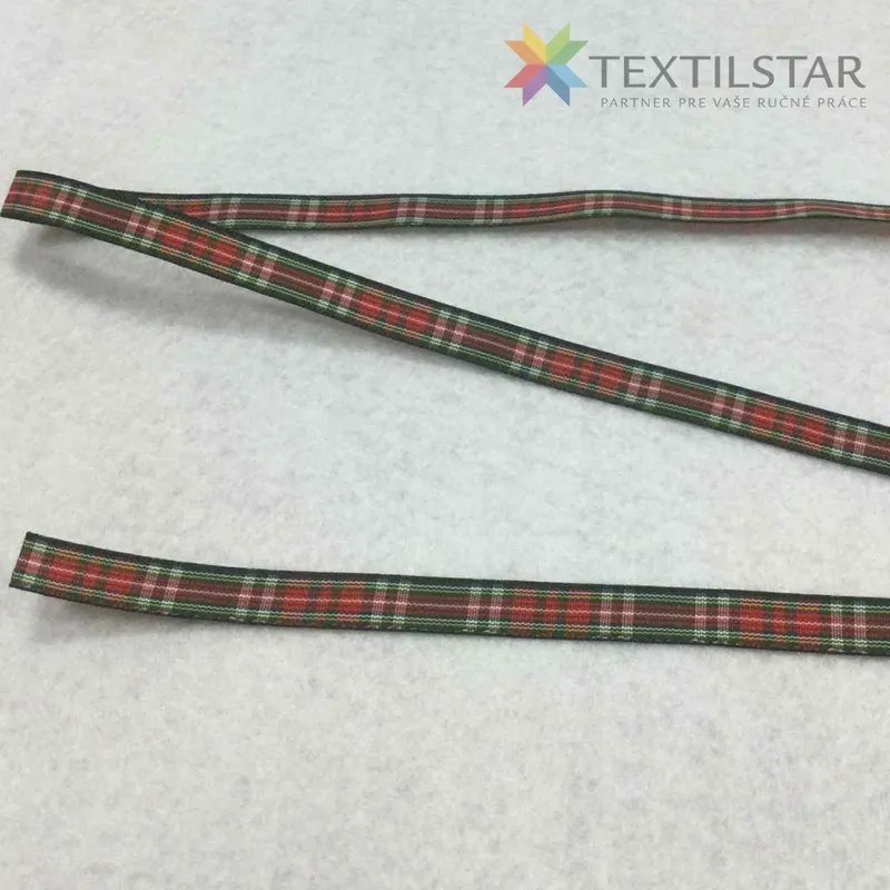 38mm, Galantéria, Stuhy, Vianočné stuhy, Vzorované stuhy - Károvaná stuha 10mm olivová tmavá