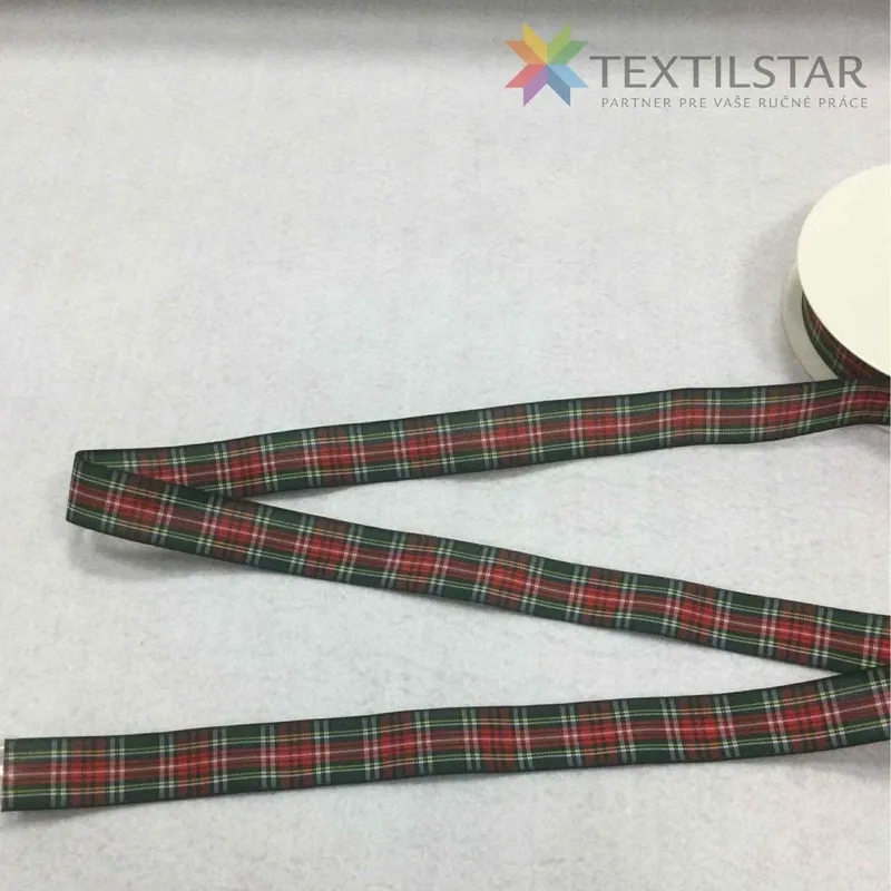 Galantéria, 38mm, Stuhy, Vianočné stuhy - Károvaná stuha 25mm zelená malachitová