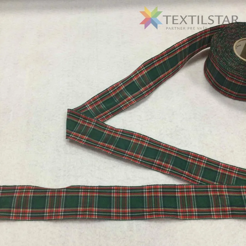 38mm, Galantéria, Stuhy, Vianočné stuhy, Vzorované stuhy - Károvaná stuha 40mm zelená malachitová s drôtom