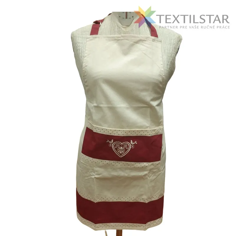 Kuchynské zástery, Bytový textil a dekorácie - Kuchynská zástera - Srdiečko na režnom podklade 65 x 85 cm