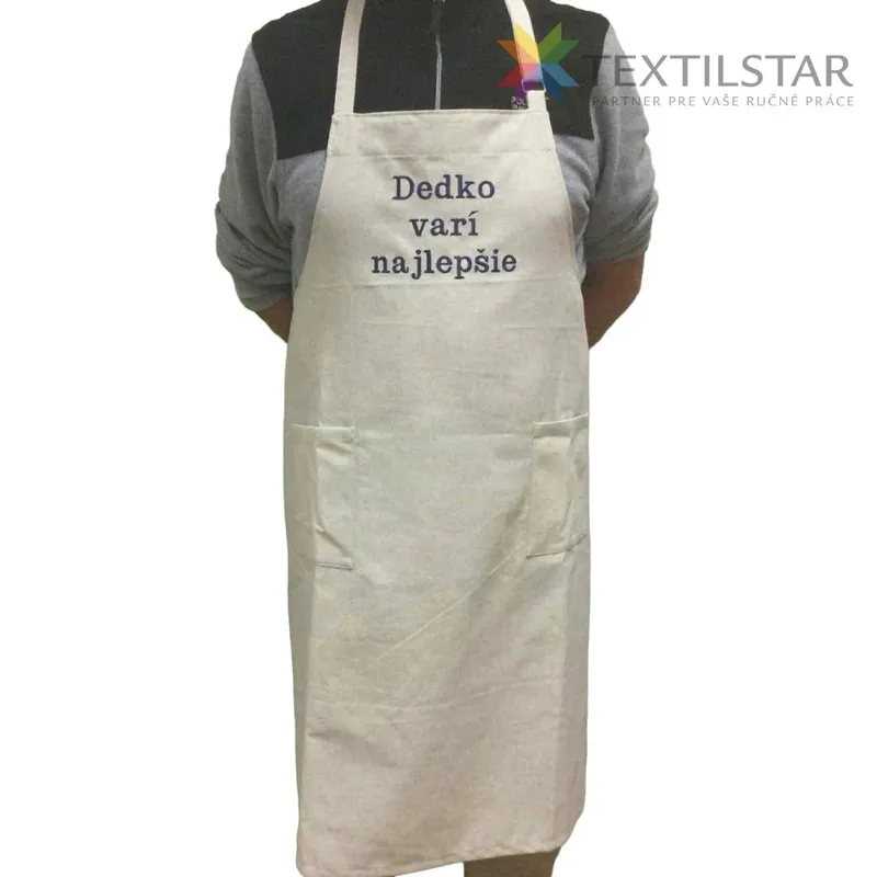 Kuchynská zástera s výšivkou Starký varí najlepšie - svetlo šedá