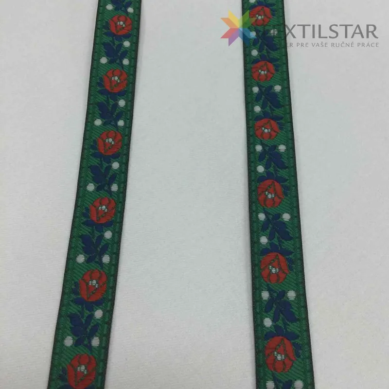 Galantéria, Folkórne stuhy, Stuhy, Vzorované stuhy - Stuha krojová 18mm-zelená