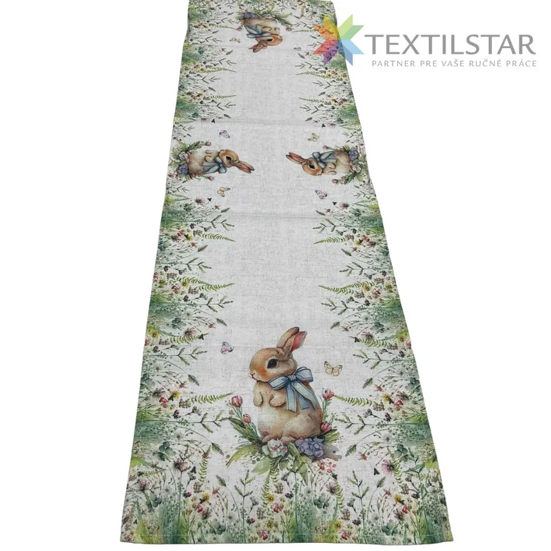 Velkonočná  štola 40x140 cm Zajko s lúčnymi kvetmi