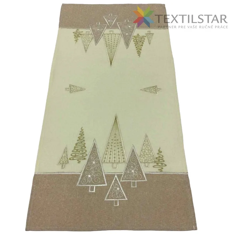 Vianočný behúň - Zlaté stromčeky na maslovom podklade