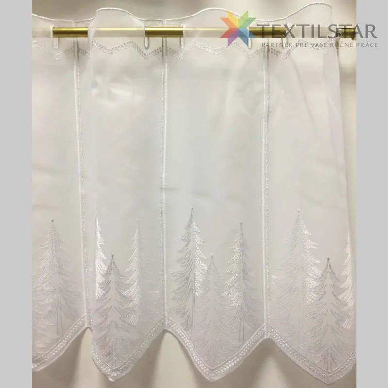 Vitrážna záclona výška 45cm výšivka vianočné stromčeky